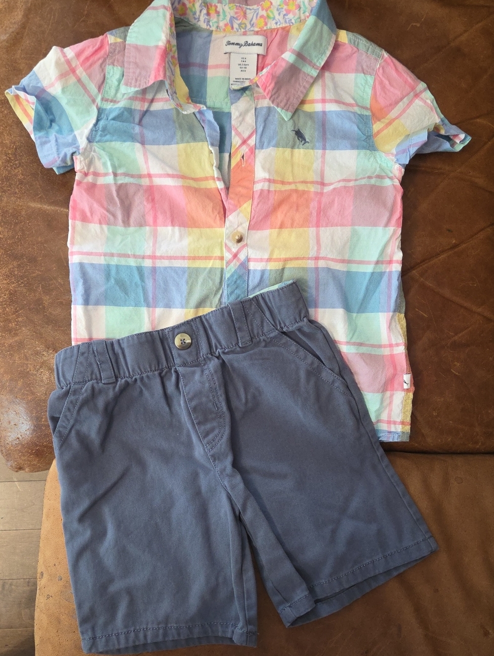 Tommy Bahama Kids Plaid Button-Down Shirt With Matching Shorts Sz 6 Boys